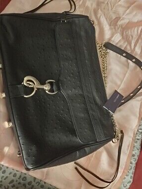 Rebecca Minkoff Black Leather Crossbody Bag With Tassels And Gold Hardware